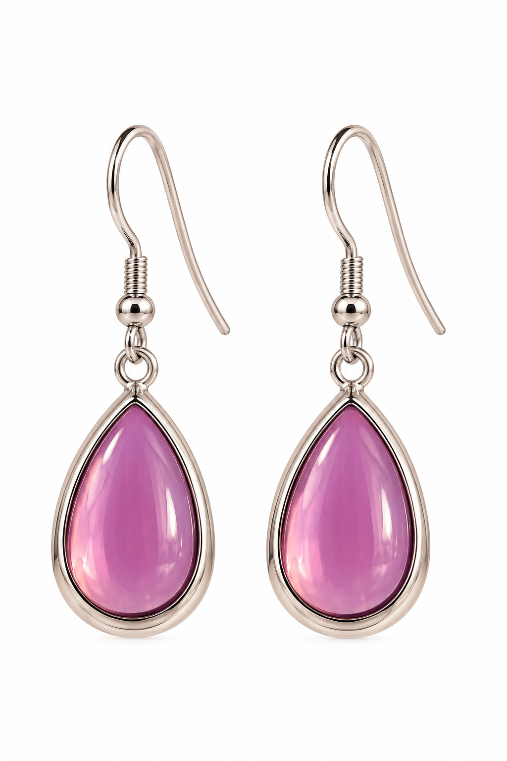 Romantic Pink Teardrop Silver-Tone Dangle Earrings | Elegant Pink Stone Drop Jewelry