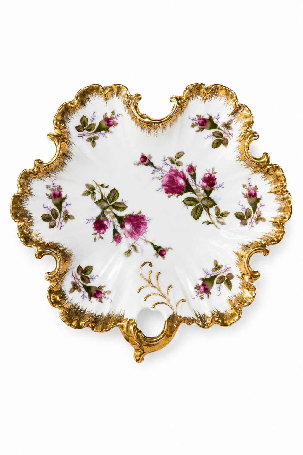 Vintage Marco Fine China Porcelain Rose Trinket Dish | Ornate Gold Trim – 1950s–1960s
