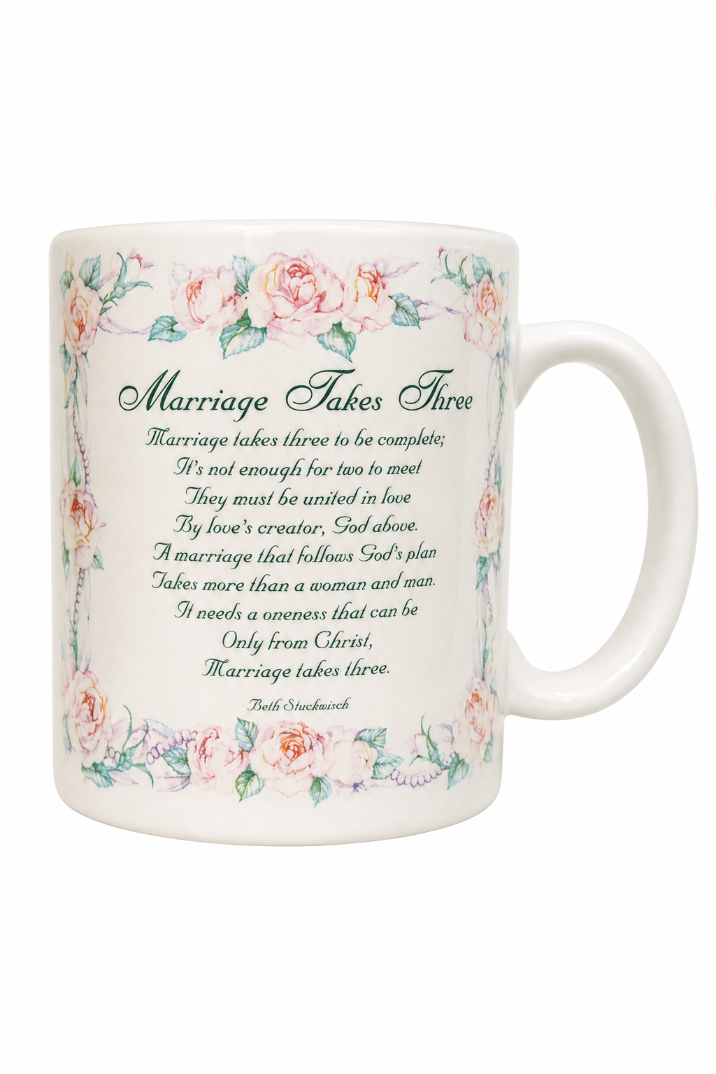 Vintage “Marriage Takes Three” Wedding Mug | Floral Doves & Wedding Bells Religious Bridal Coffee Cup