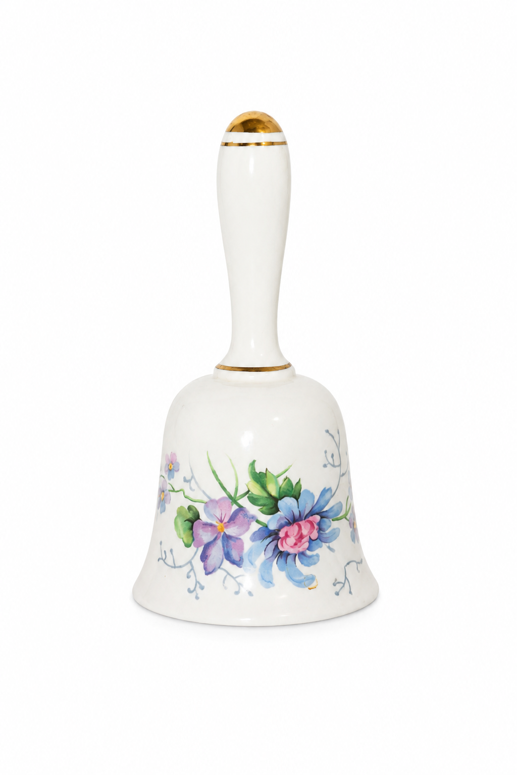 Vintage 1970s–1980s Crown Staffordshire Fine Bone China Floral Hand Bell – England