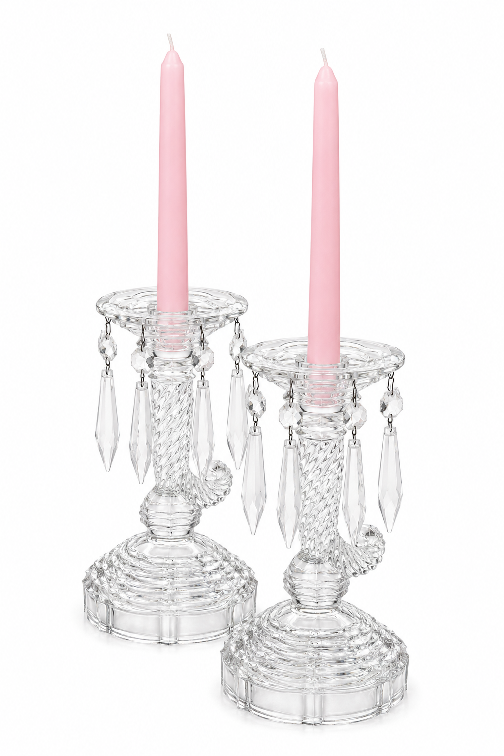 Vintage 1950s Indiana Glass Cornucopia Candlestick Holder Set | Crystal Prism Candle Holders | Set of 2
