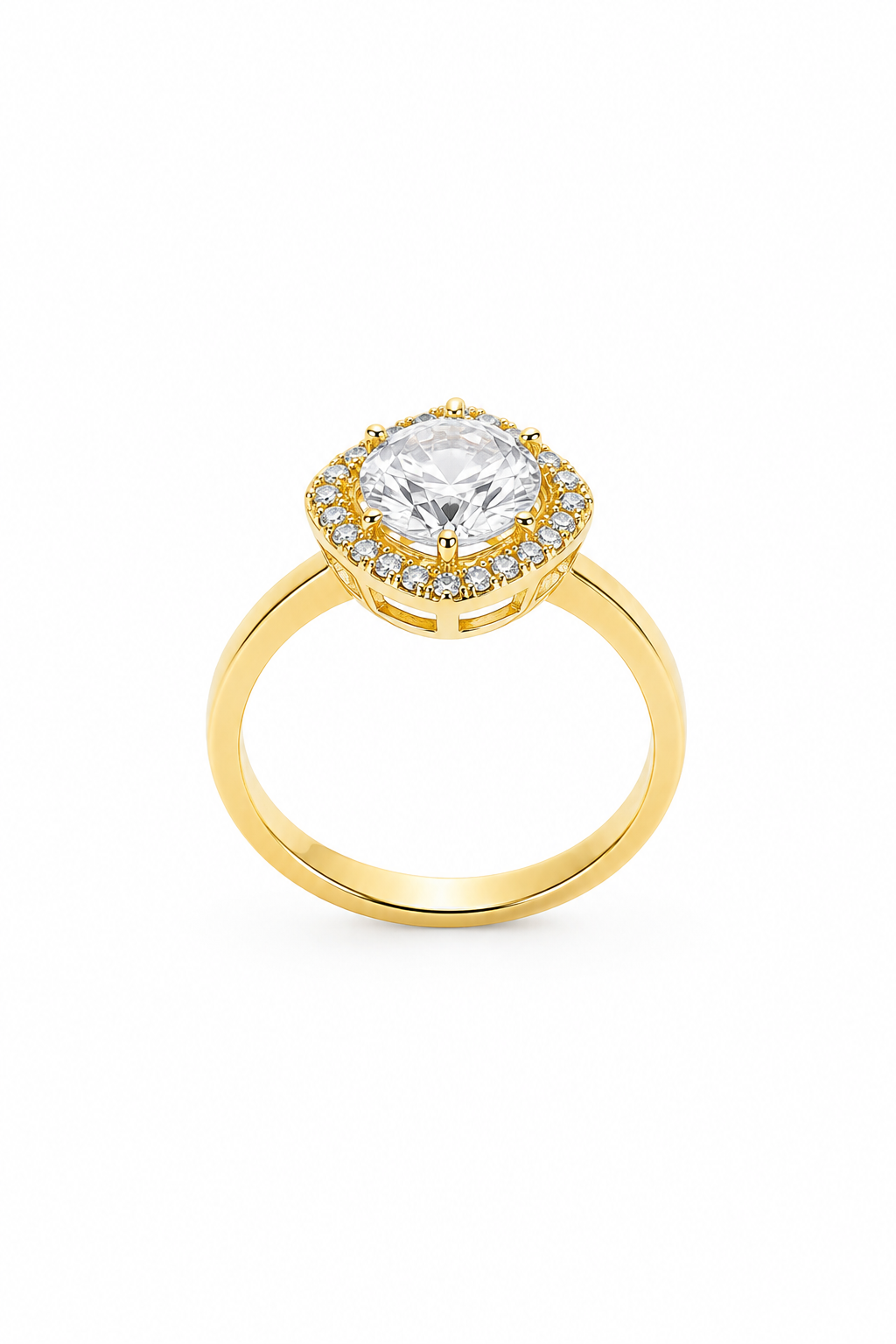 Gold-Tone Cushion-Cut Faux Diamond Halo Statement Ring 6.5