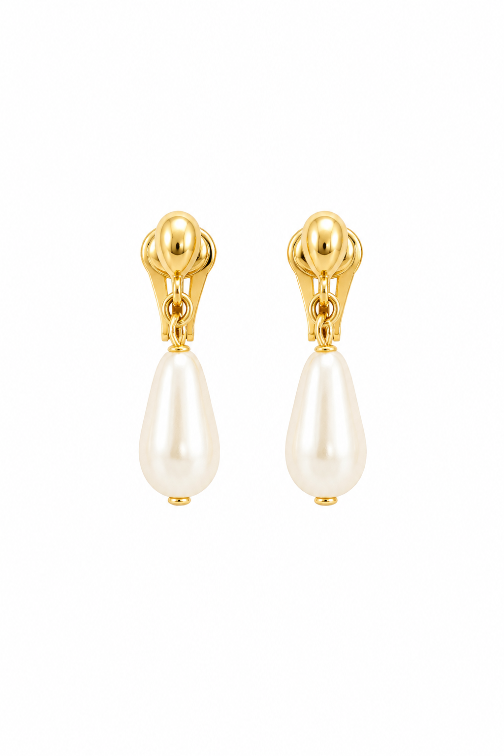 Vintage Faux Pearl Clip-On Drop Earrings | Gold Tone Classic Earrings