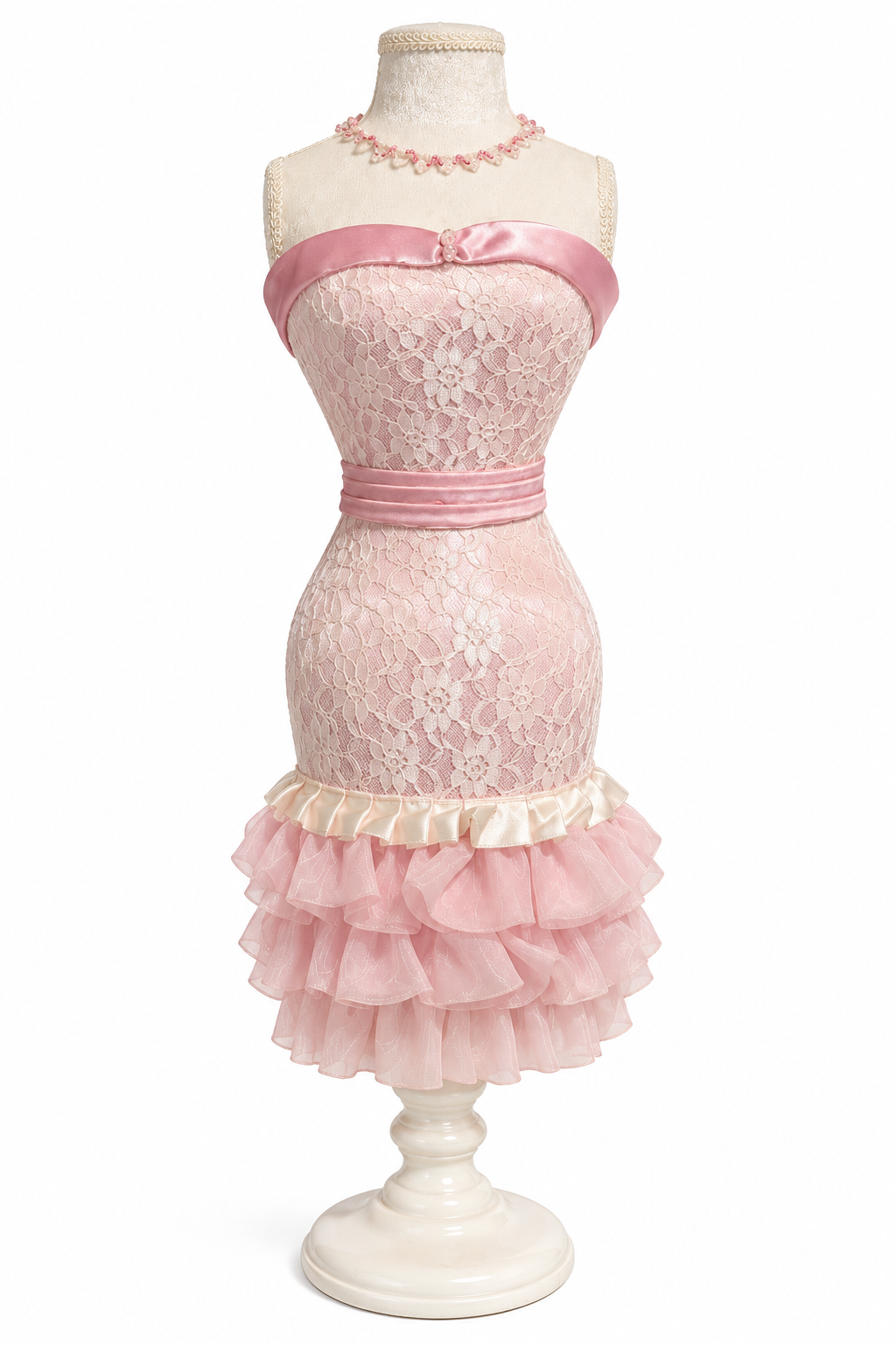 Vintage Pink Lace Mannequin Jewelry Display Bust – 23” Tall Necklace Holder & Decorative Display