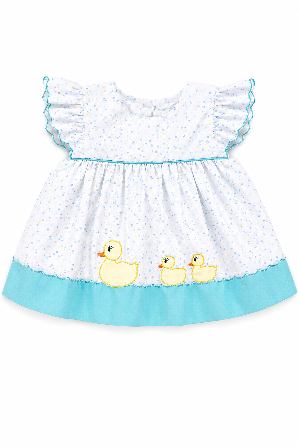Vintage Baby Girl Duckling Dress – Blue & White Ruffle Sleeve A-Line Dress