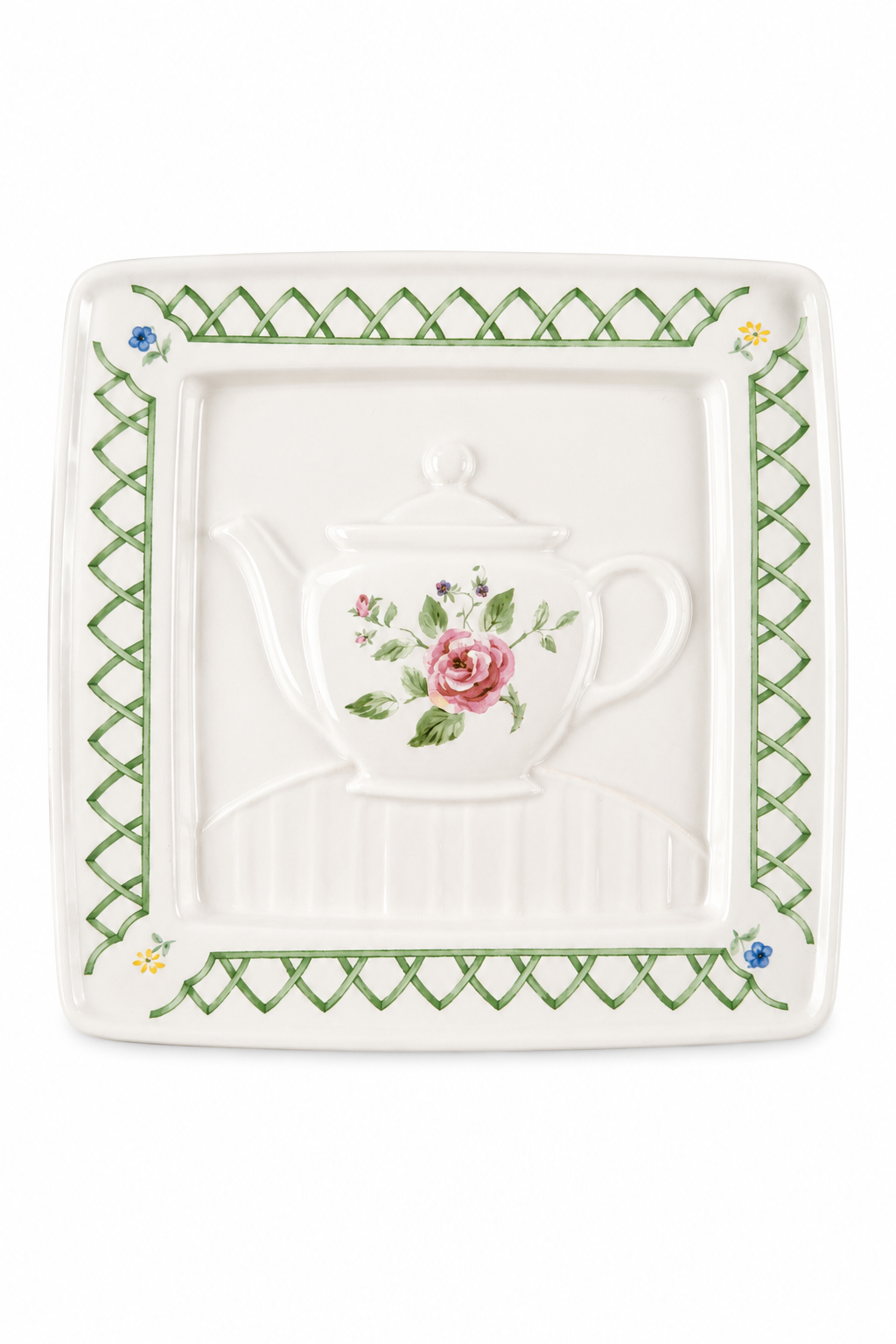 Vintage Pfaltzgraff Garden Trellis Ceramic Teapot Trivet | Embossed Wall Plaque | 1992 Discontinued