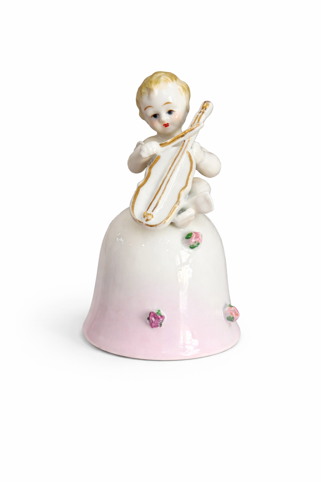 Vintage Porcelain Angel Bell | Sweet Violin Cherub