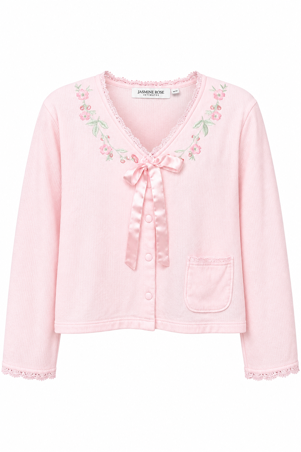 Jasmine Rose Pink Floral Embroidered Bed Jacket / House Coat – Size Medium