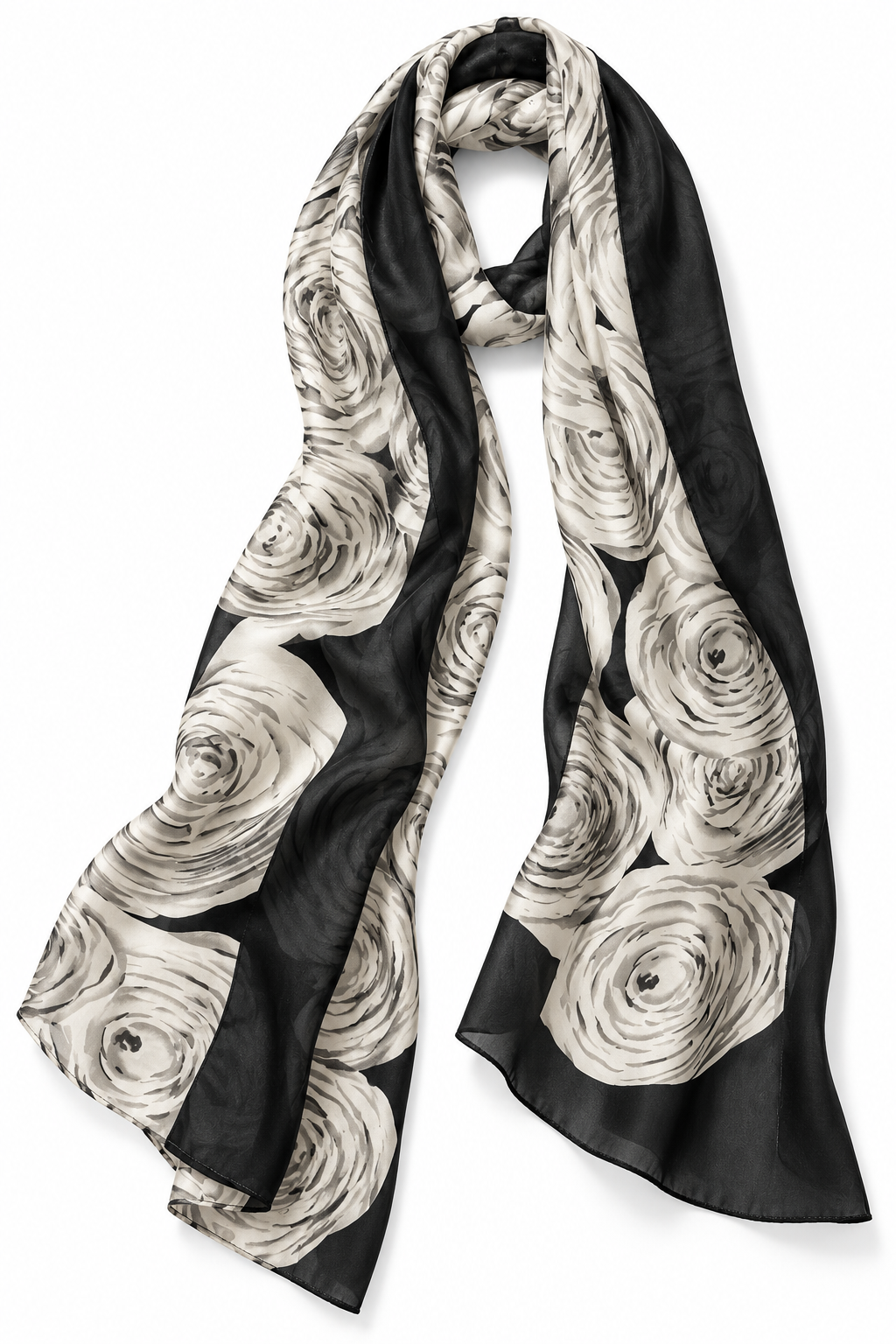 Black & Ivory Floral Sheer Neck Scarf | Romantic Rose Print