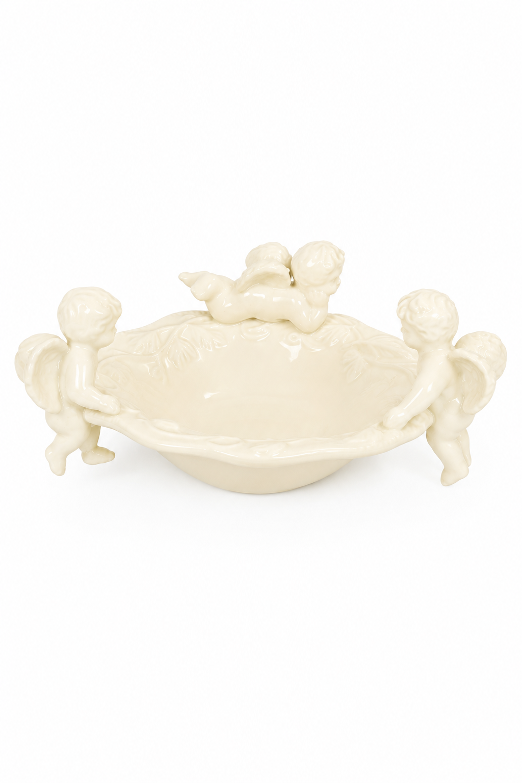 Vintage 1970s Ivory Porcelain Cherub Soap Dish | Angel Trinket Dish | Romantic Vanity Catchall | Cottage Decor