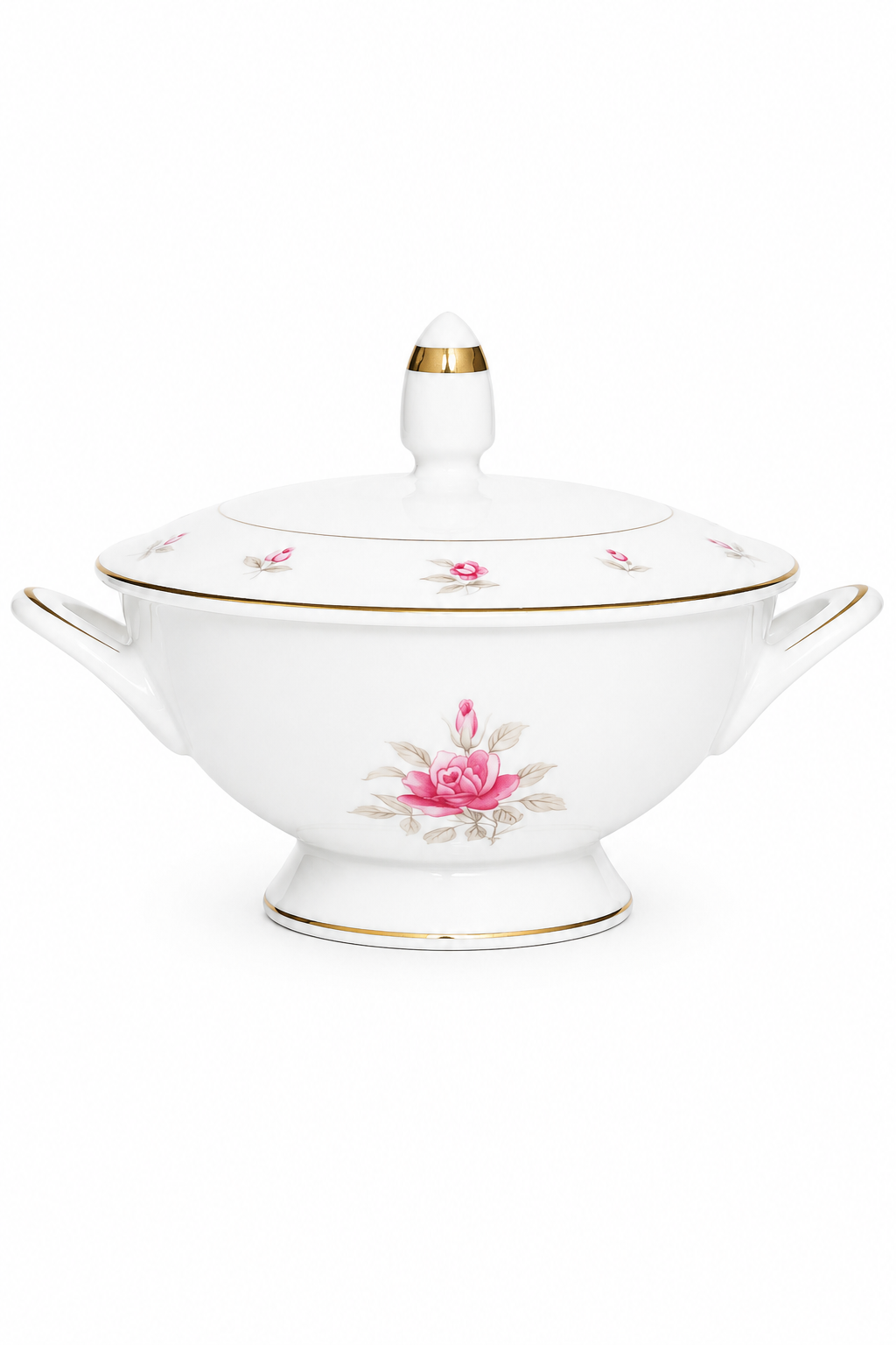 Vintage 1950s Three Castles Fine China Covered Bowl with Lid | Made in Japan | Pink Rose Vanity Jar | Sugar Bowl