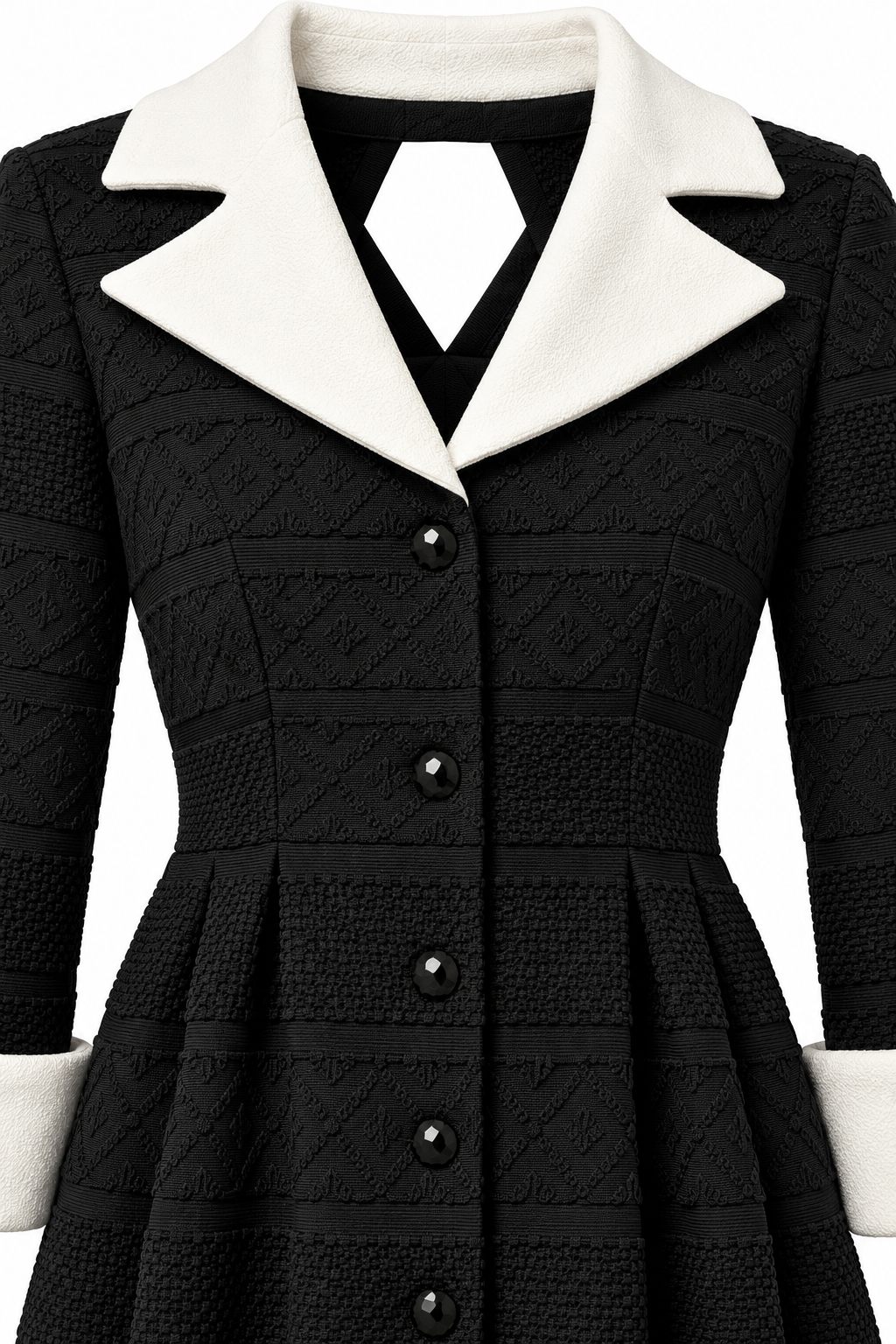 Vintage Black & White Gothic Wednesday-Inspired Button Front Midi Dress | Contrast Collar & Cuffs – Approx. Small