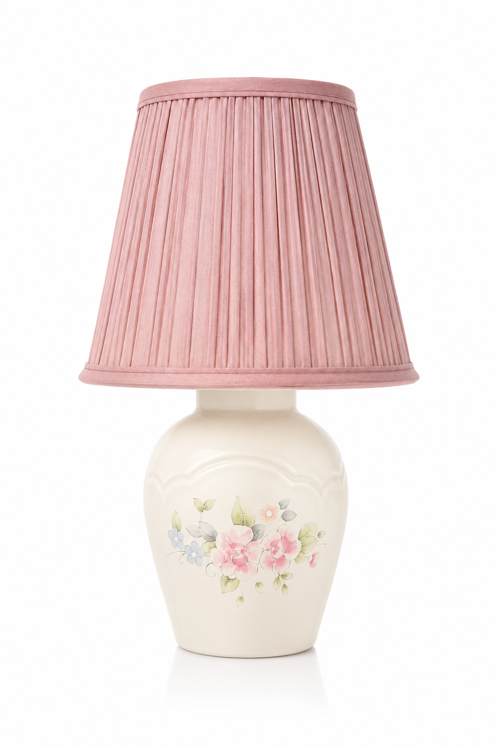 Vintage Pfaltzgraff Tea Rose Table Lamp with Pink Pleated Shade | Floral Ceramic Cottagecore Lamp