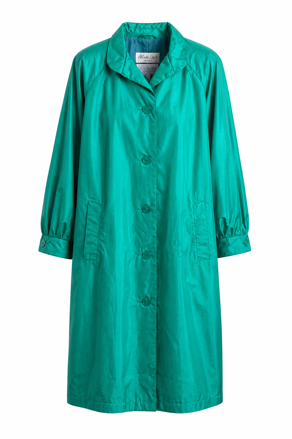 Vintage Emerald Green Lightweight Trench Coat by Alison Smith Petites | Size 10P