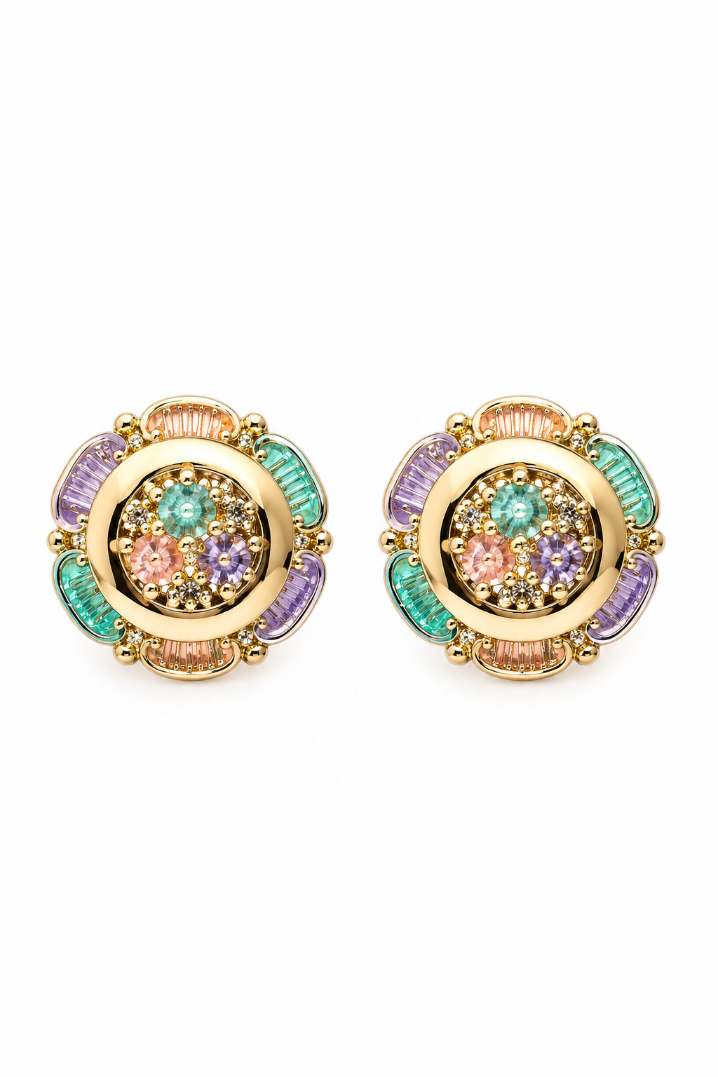 Vintage 1980s Pastel Floral Resin Dome Statement Stud Earrings | Pierced