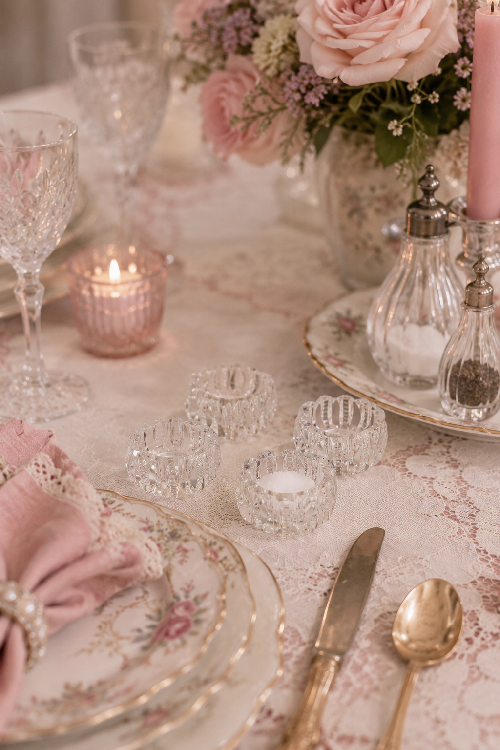 Vintage Cut Glass Open Salt Cellars | Set of 4 Crystal Salt Dips | Elegant Table Setting | Cottage & Victorian Décor