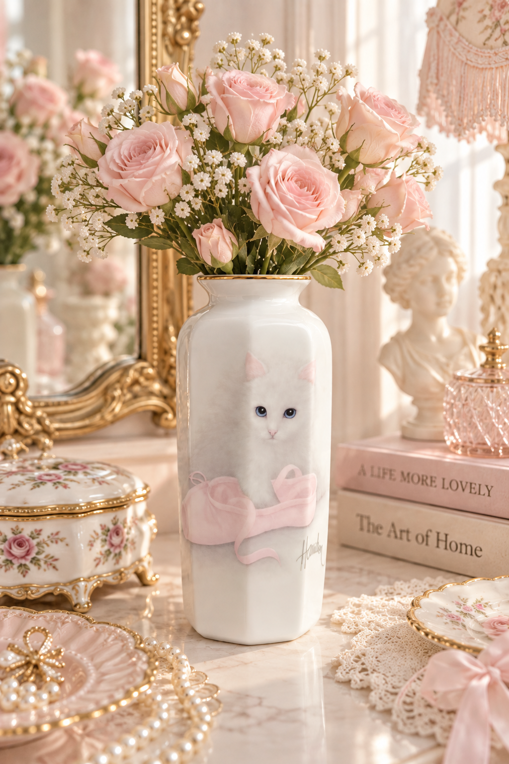 Vintage Otagiri Bob Harrison White Cat Ballet Slippers Vase | Made in Japan