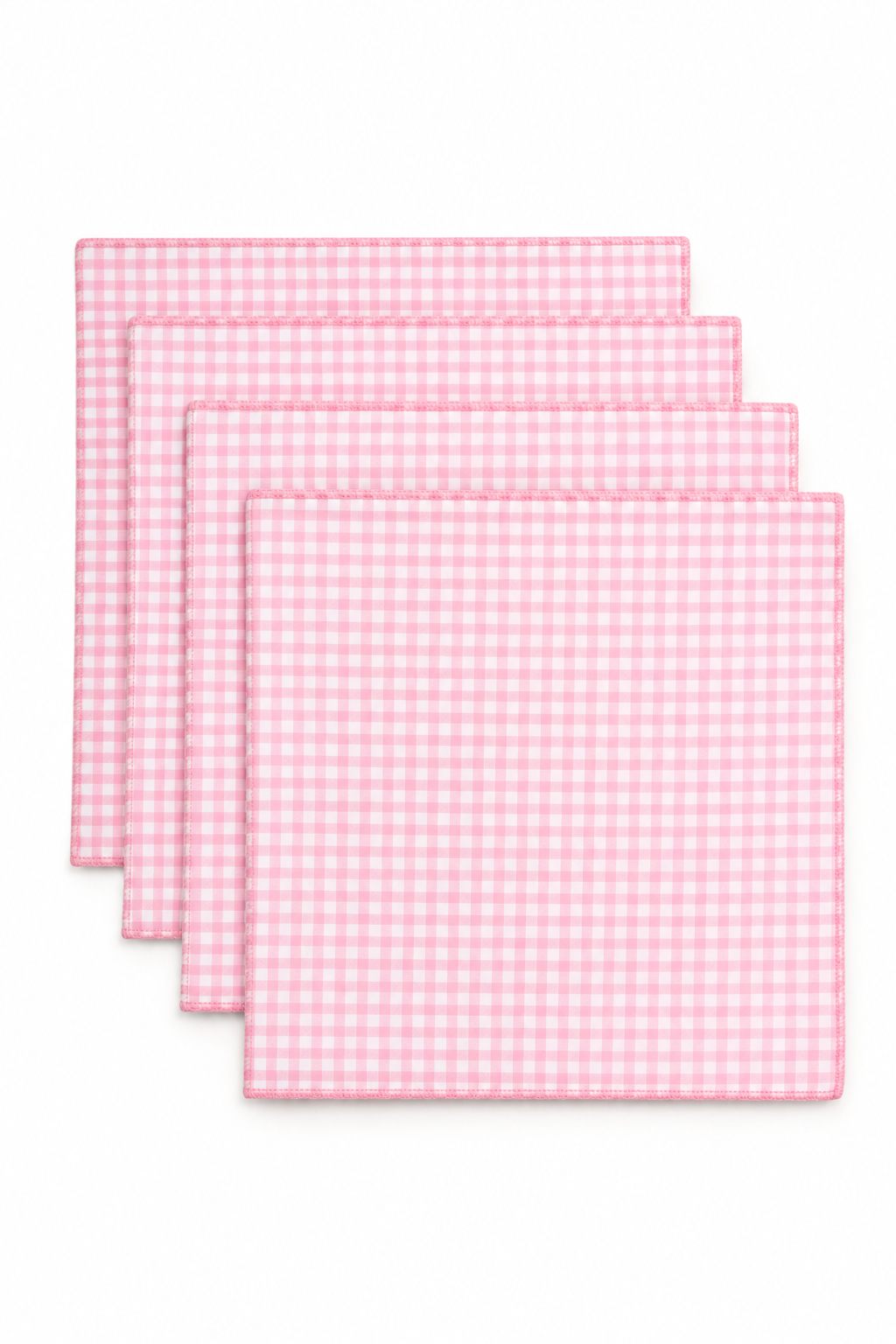 Set of 4 Pink Gingham Cloth Napkins | Cottage Style Table Linens | Handmade Style Fabric Napkins