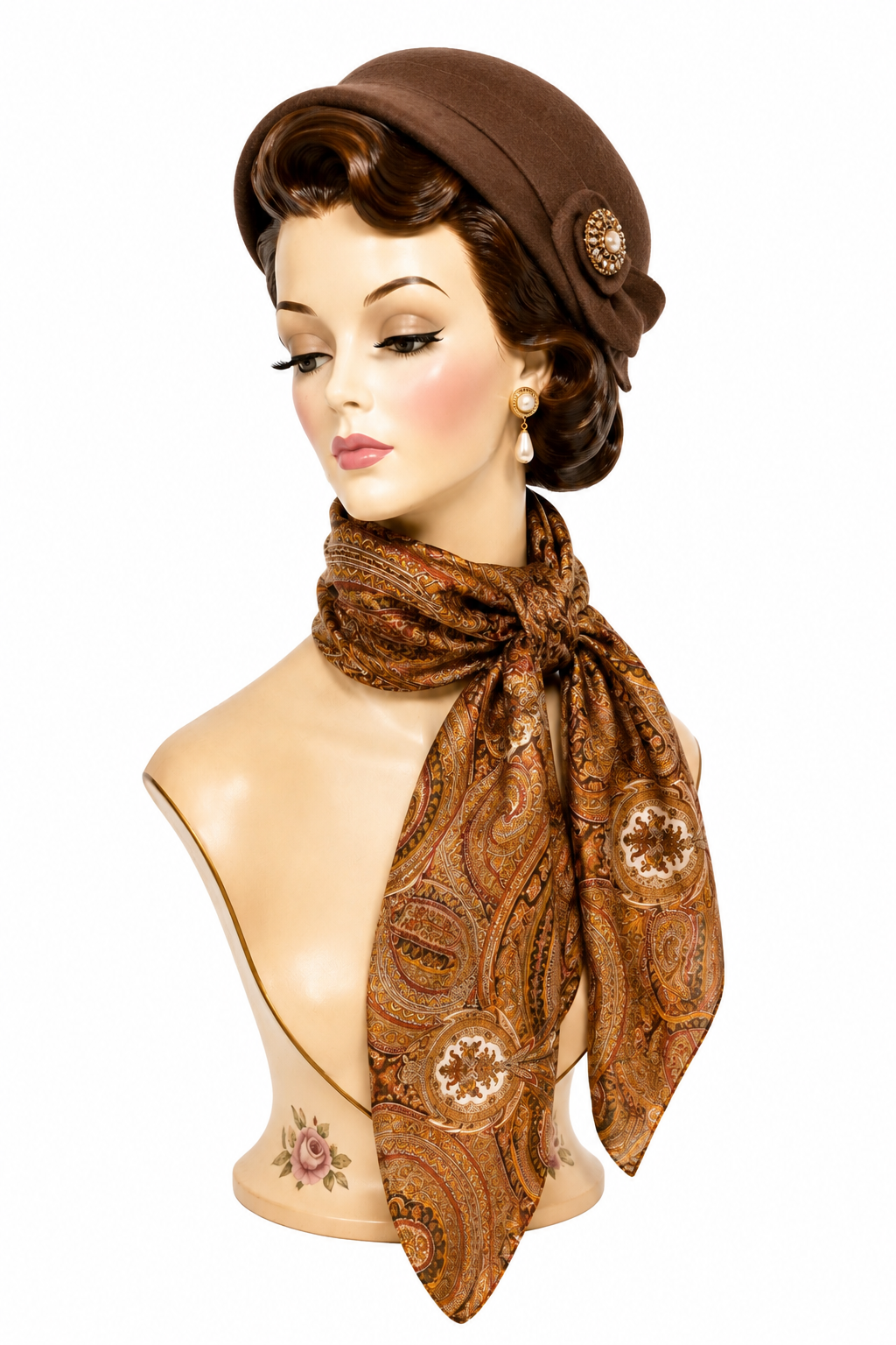 Vintage Brown Paisley Neck Scarf | Elegant Fall Accessory