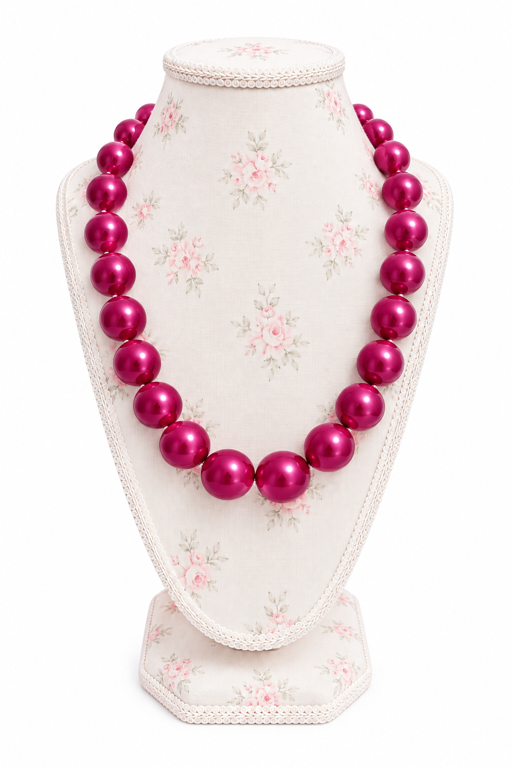 Vintage 1980s Chunky Fuchsia Pink Faux Pearl Bubblegum Bead Statement Necklace