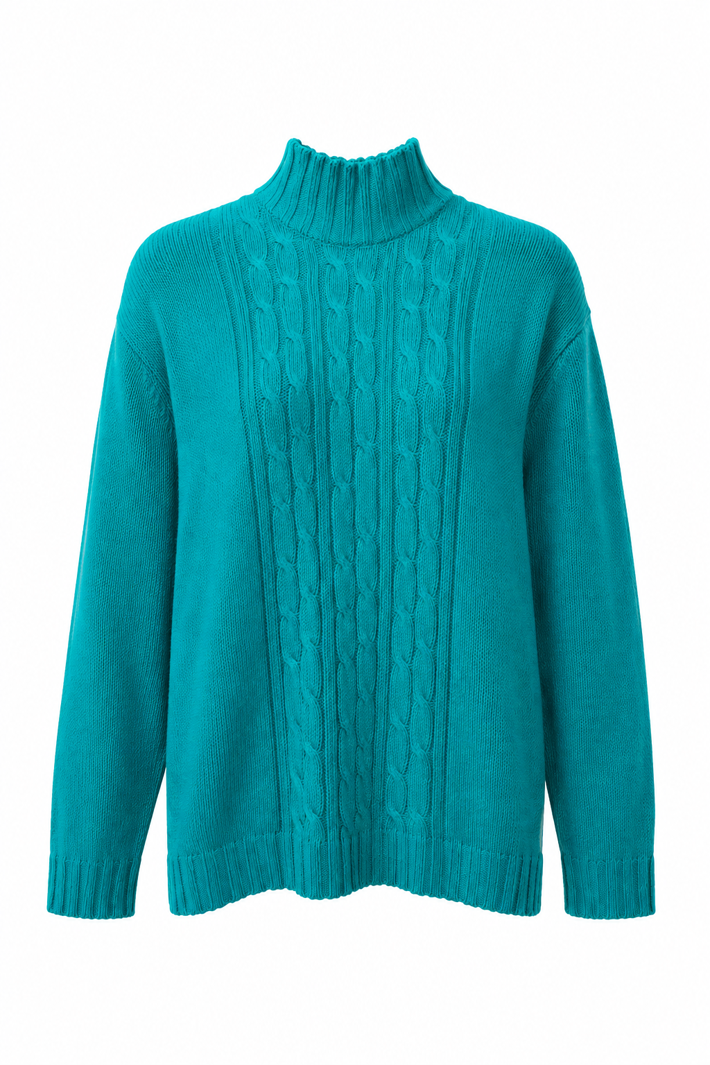 Vintage Haband Teal Cable Knit Turtleneck Sweater | Cozy Retro Pullover – Size Large