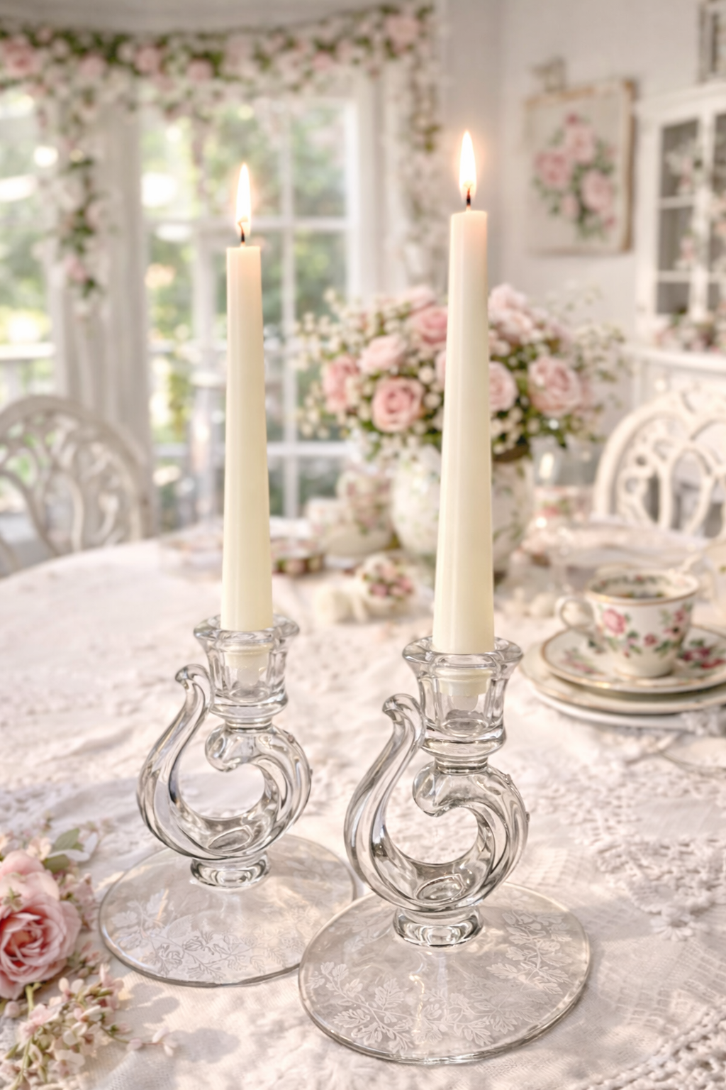 Vintage Fostoria Glass Candlestick Set (1950s–1980s) | Elegant Clear Glass Candle Holders, Made in USA