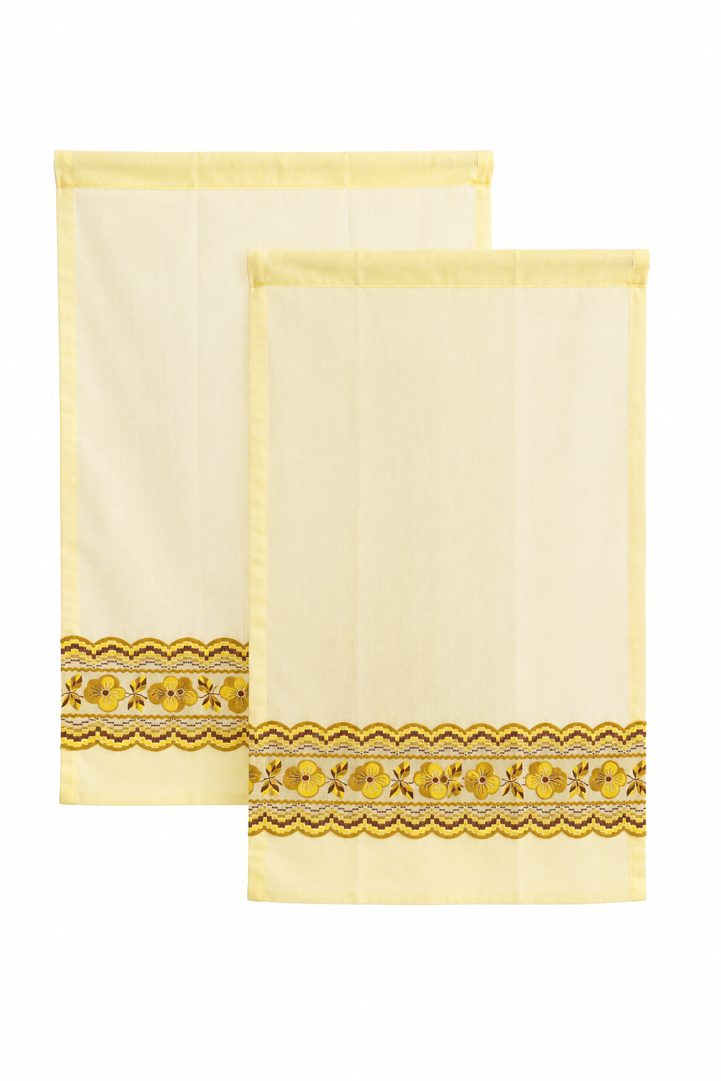 Vintage 1970s Butter Yellow Daisy Curtains | Set of 2 Retro Kitchen Window Panels
