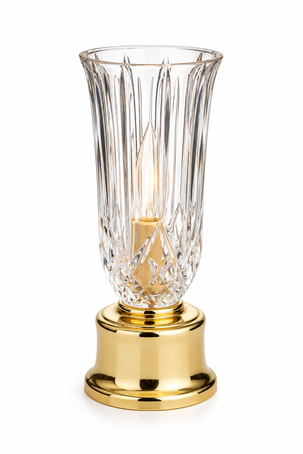 Vintage 1980s Pressed Crystal Accent Table Lamp | Gold Base Glass Lamp Made in USA