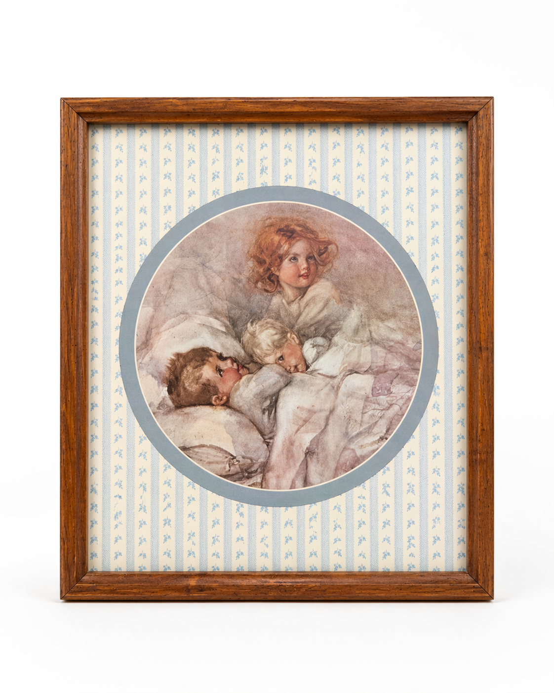Vintage Annie Benson Framed Print Art | 1930s Cottagecore Wall Decor | Blue Floral Nursery & Shabby Chic Artwork