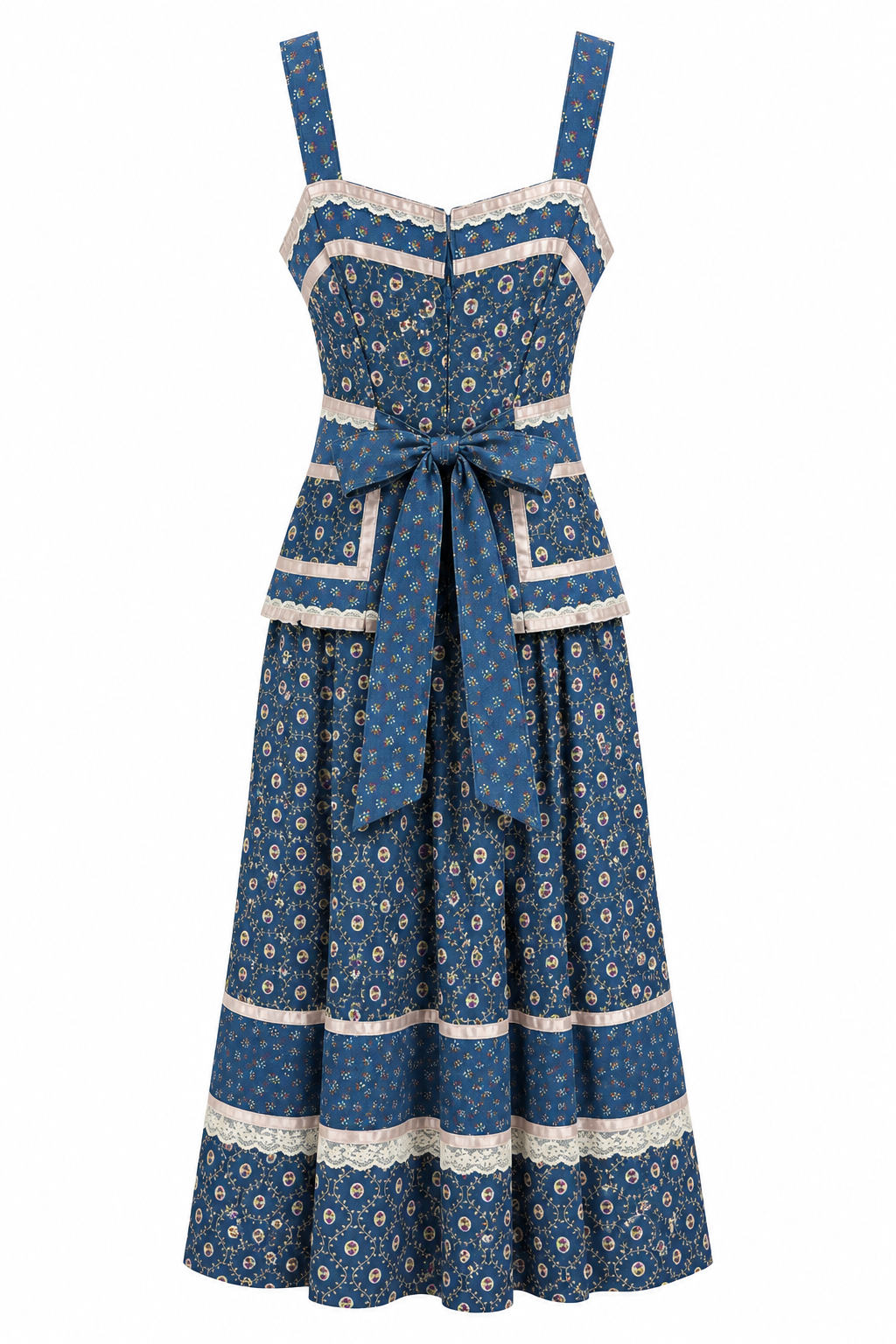 Rare True Vintage 1970s Womans Gunne Sax Blue Prairie Corset Midi Dress – Size 13