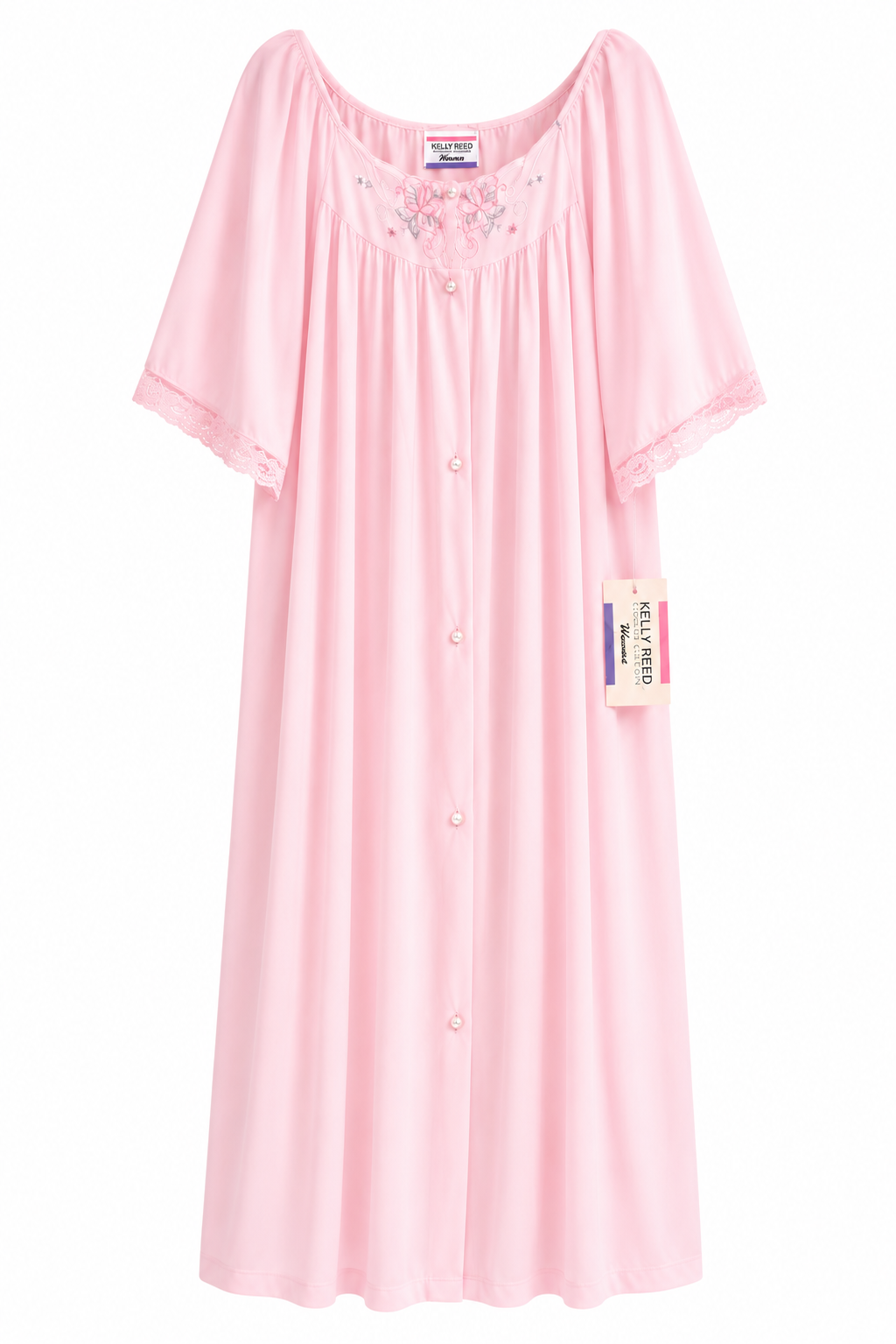 Vintage Kelly Reed Collection Pink Nightgown & Housecoat Set | 1X | Romantic Lace Trim Sleepwear Set