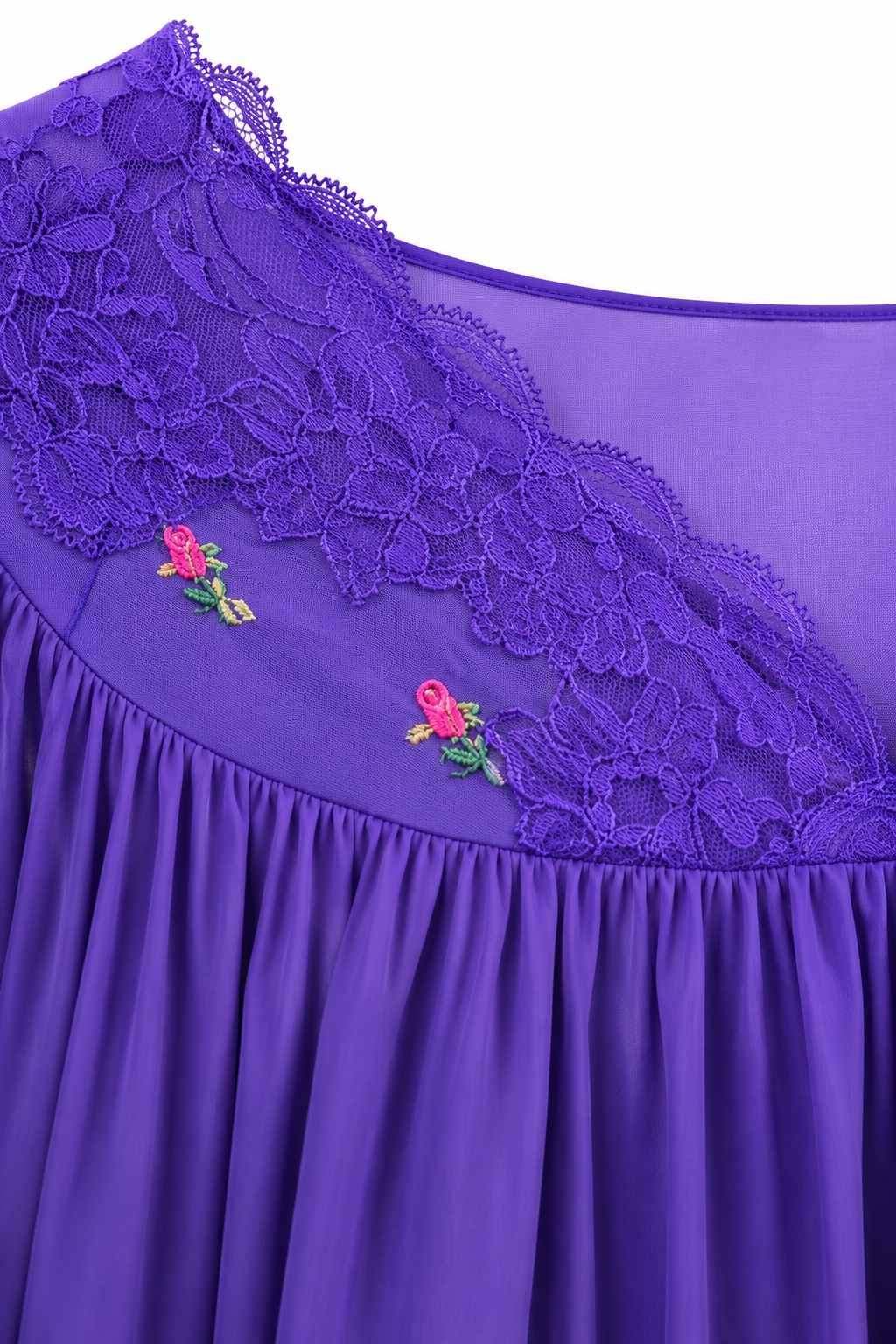 Vintage Shadowline Purple Lace Nightgown | Romantic Nylon Sleep Dress | Size Medium