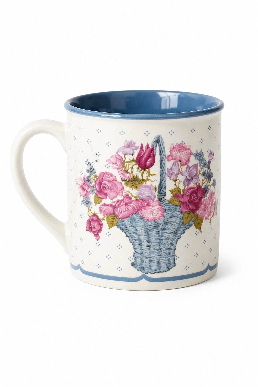 Vintage 1987 Marvelous Mugs Cottagecore Floral Basket Coffee Mug | Shabby Chic Collectible Mug