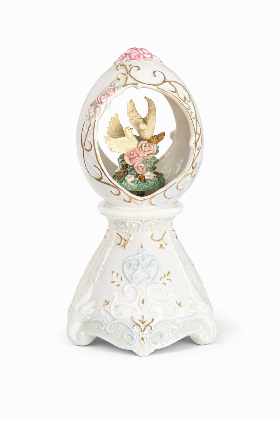 Vintage Musical Porcelain Egg with Doves – “Für Elise” Wind-Up Keepsake