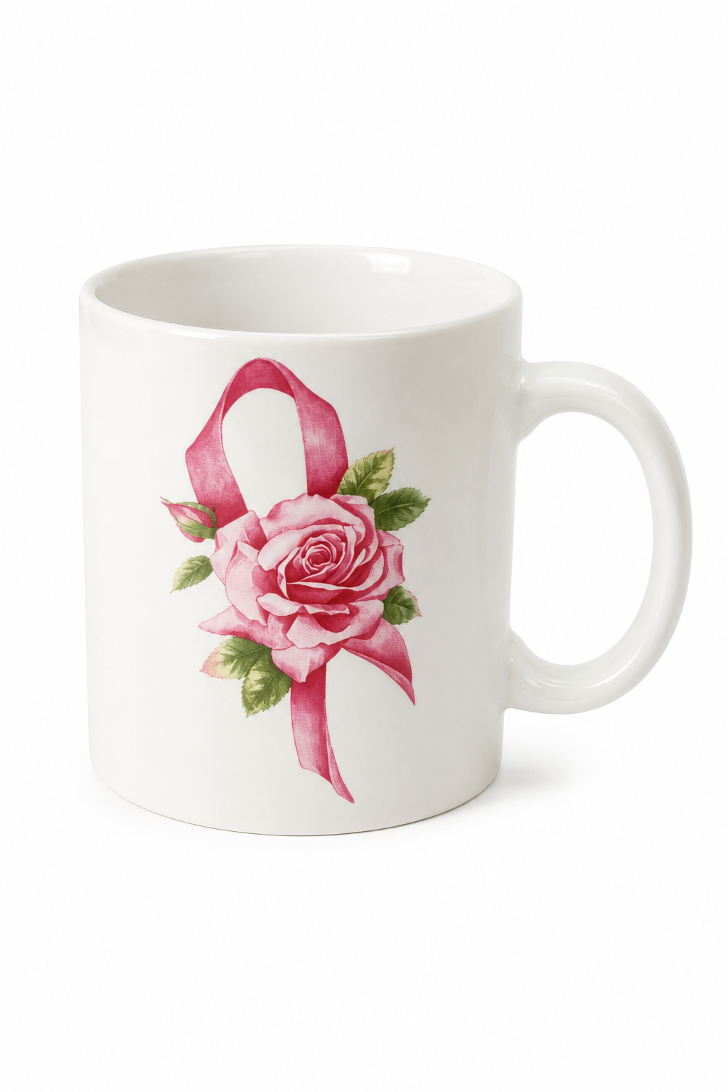 Vintage Avon Breast Cancer Awareness Rose Ribbon Coffee Mug | Pink Ribbon Floral Ceramic Mug