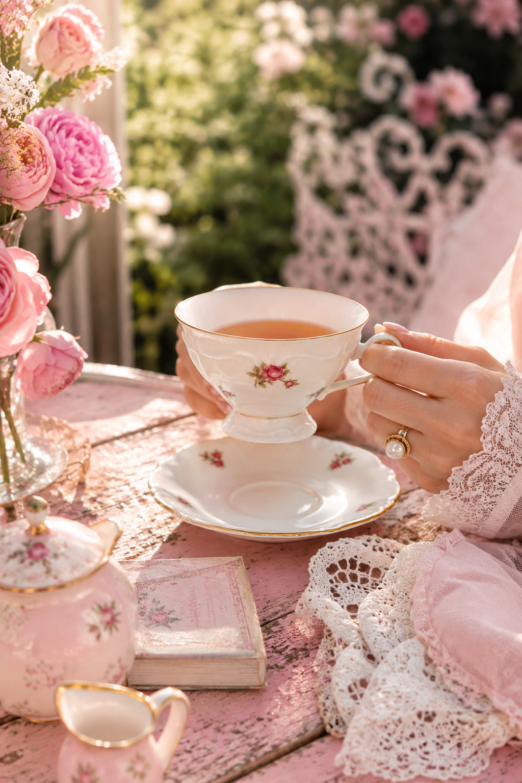 Vintage 1950s–1960s Bavaria Western Germany Rose Teacup & Saucer Set | Fine Porcelain Tea Cup with Gold Trim | Romantic Cottagecore Tea Party Décor