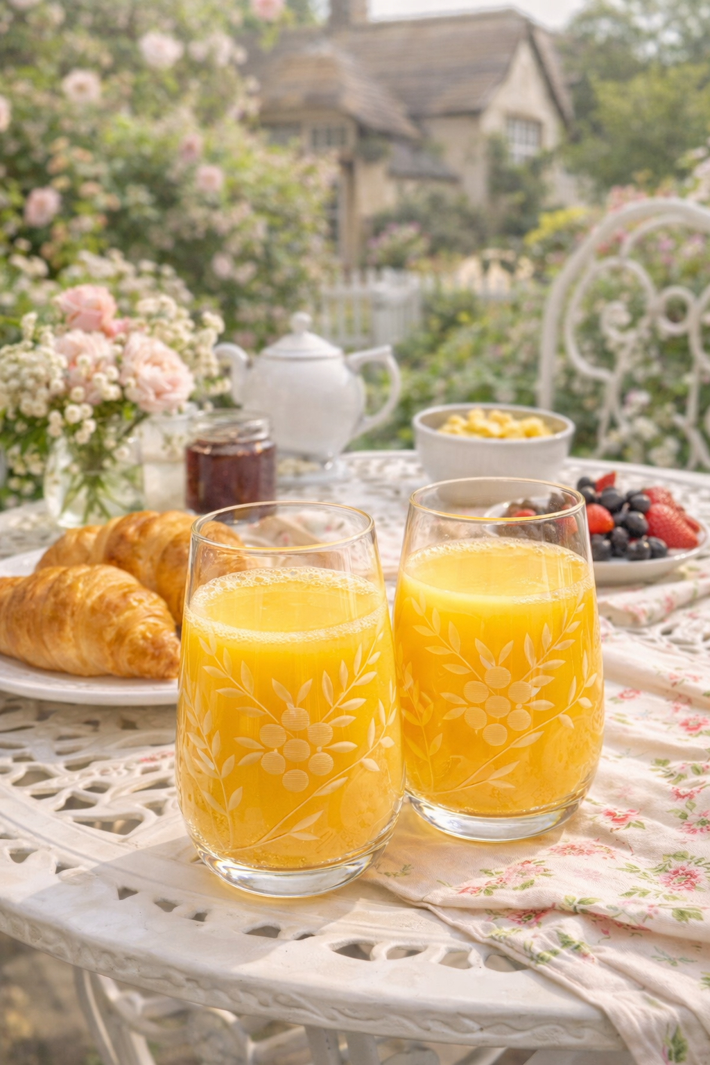 Set of 2 Etched Floral Drinking Glasses | Vintage-Inspired Botanical Tumblers