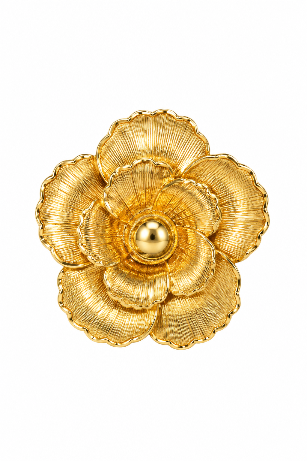 Vintage 1970s Lieba USA Gold-Tone Textured Flower Scarf Clip Ring