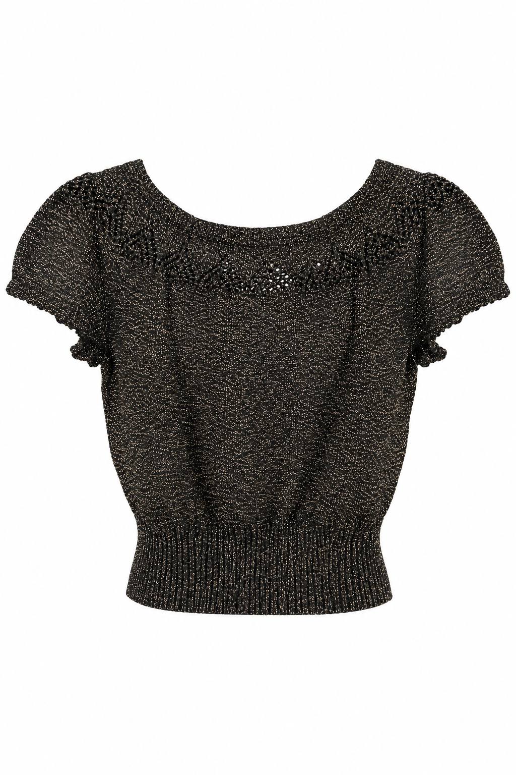 Vintage Handmade Black & Gold Metallic Knit Beaded Blouse Top – Estimated Small