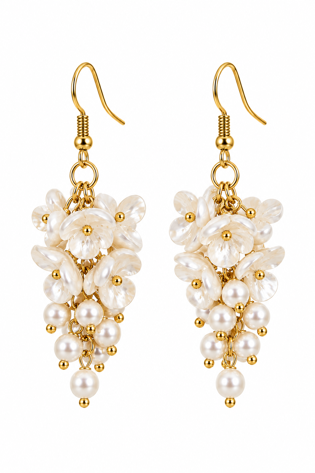 Paparazzi “Bountiful Bouquets” Gold-Tone Pearl Floral Dangle Earrings | Romantic Jewelry