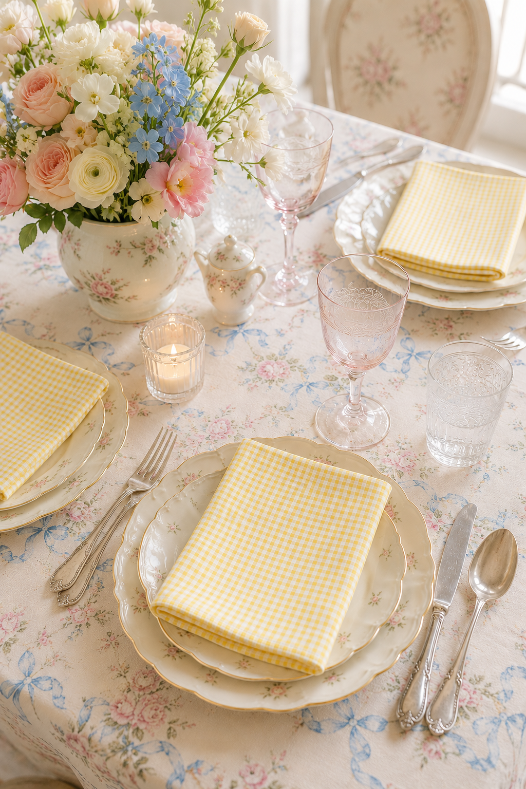 Set of 4 Yellow Gingham Cloth Napkins | Handmade Cottagecore Table Linens | Farmhouse Kitchen