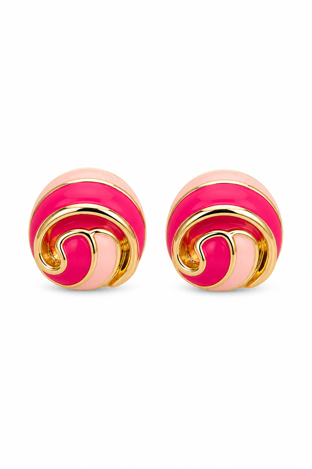 Vintage Pink & Gold Tone Swirl Stud Earrings | Barbiecore Statement Earrings