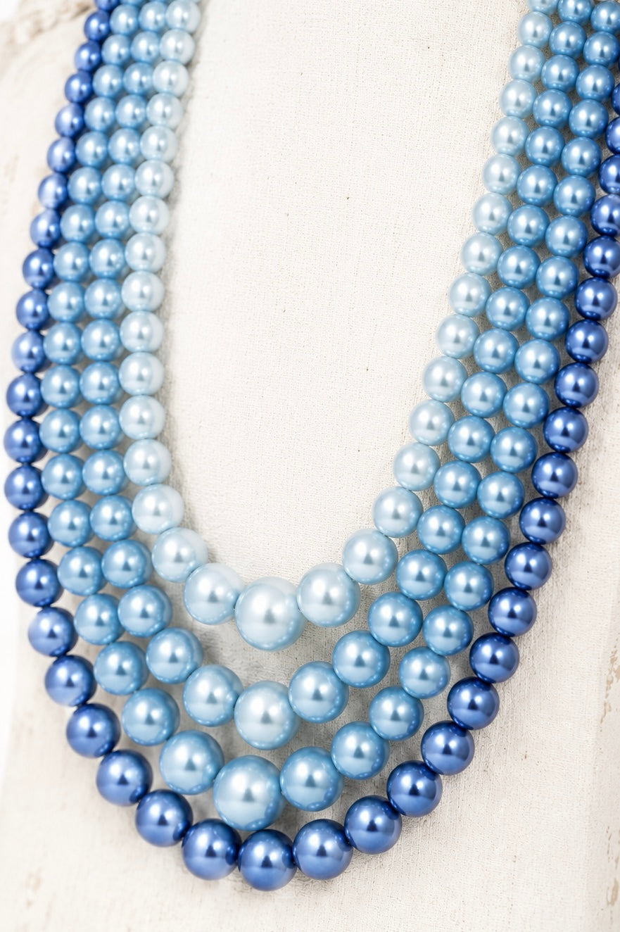 Vintage Faux Blue Pearl Four-Strand Necklace | 1950s–1960s Multi-Strand Statement Necklace