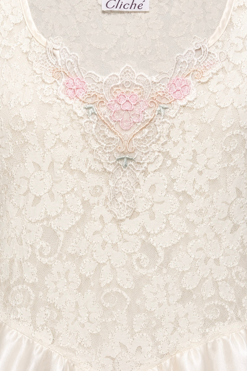 Vintage Cliché Ivory Lace Babydoll Lingerie Dress – Romantic Mini Nightgown | Size Large