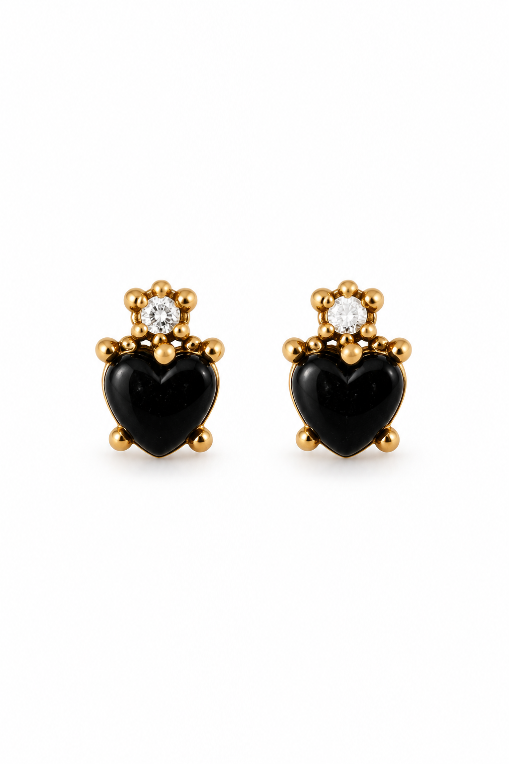 Midnight Romance Heart Studs – Vintage Inspired Faux Onyx & Gold Earrings