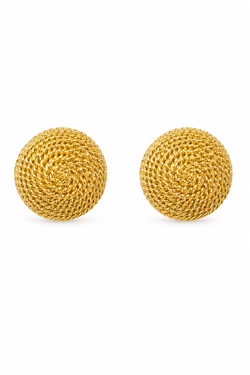 Vintage 1980s Gold Tone Domed Rope Button Stud Earrings Chunky Textured Statement | 0.75”