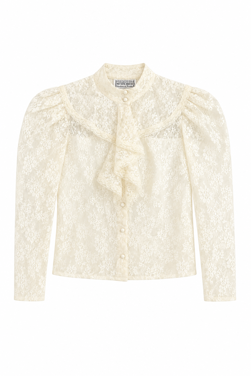 Vintage Victorian Lace Ruffle Blouse | Romantic High Neck Cream Top (Best Fits S–M)