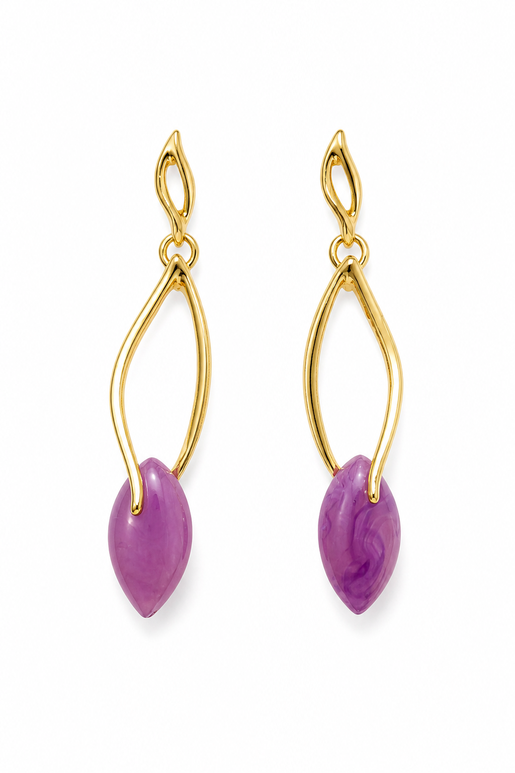 Vintage Gold Tone Purple Drop Earrings | Abstract Statement Stud