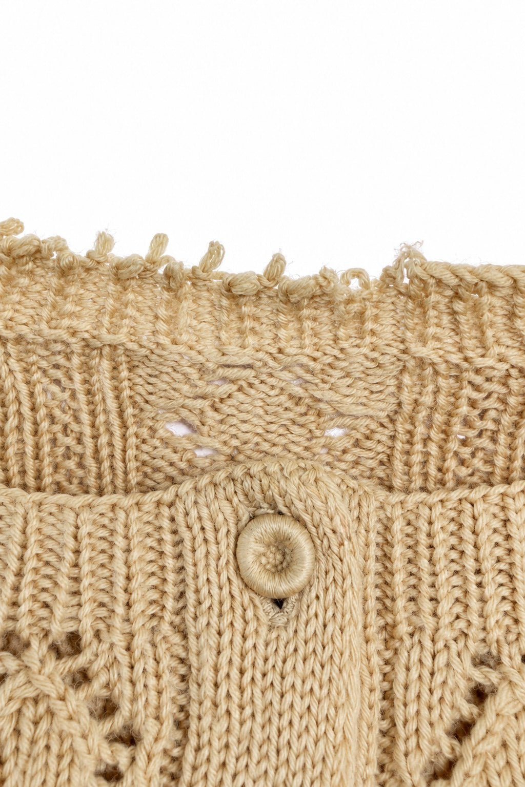 Vintage 1970s Light Brown Openwork Cable Knit Cardigan Sweater S/M