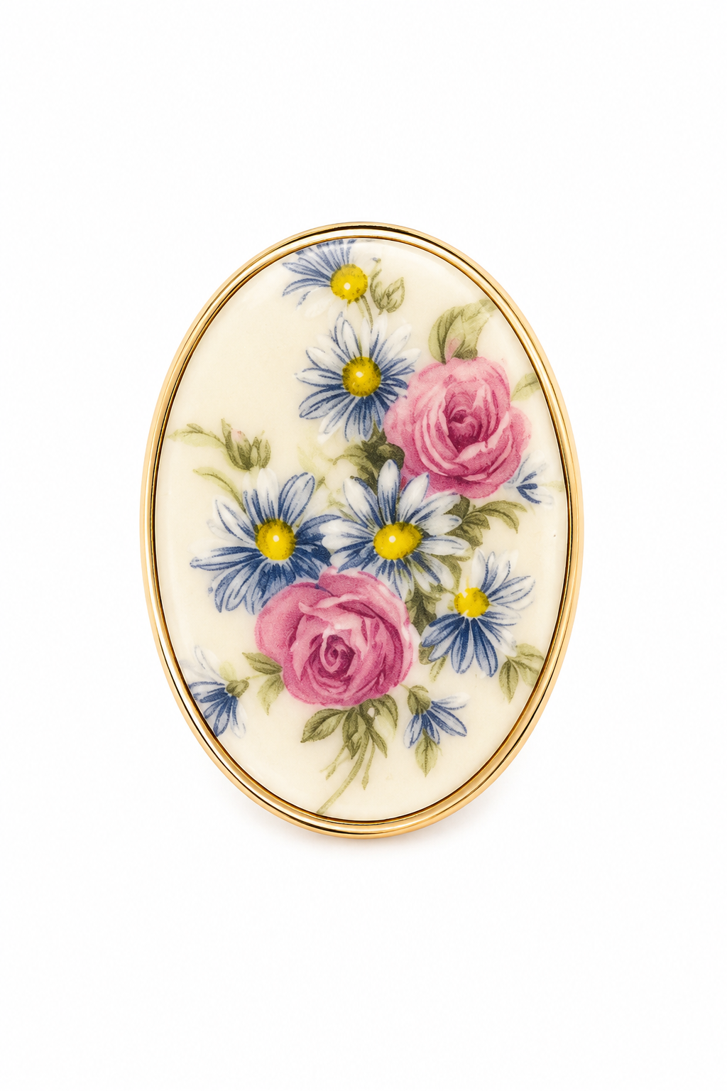 Vintage 1970s Porcelain Floral Rose Brooch Pin | Romantic Cottagecore Jewelry
